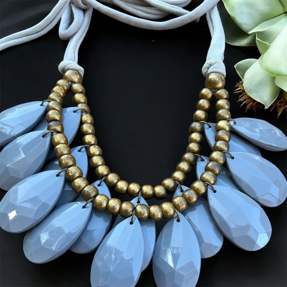 Elegant Gray and Gold Beaded Necklace Anthropologie